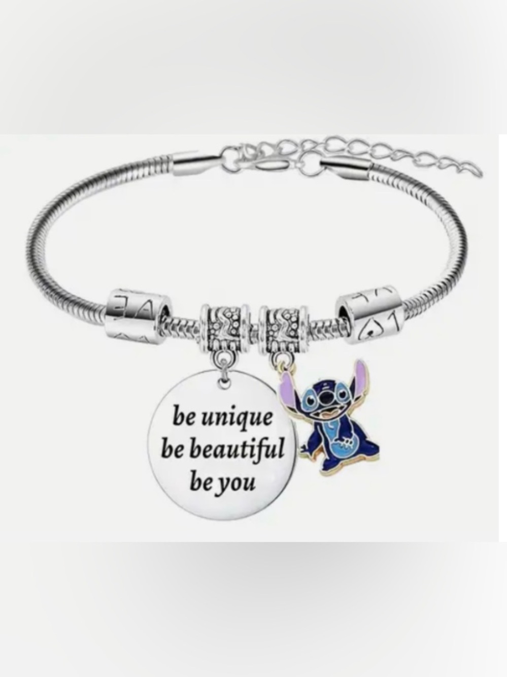 Stitch Charm Bracelet Pendant w/Inspirational Quote - New